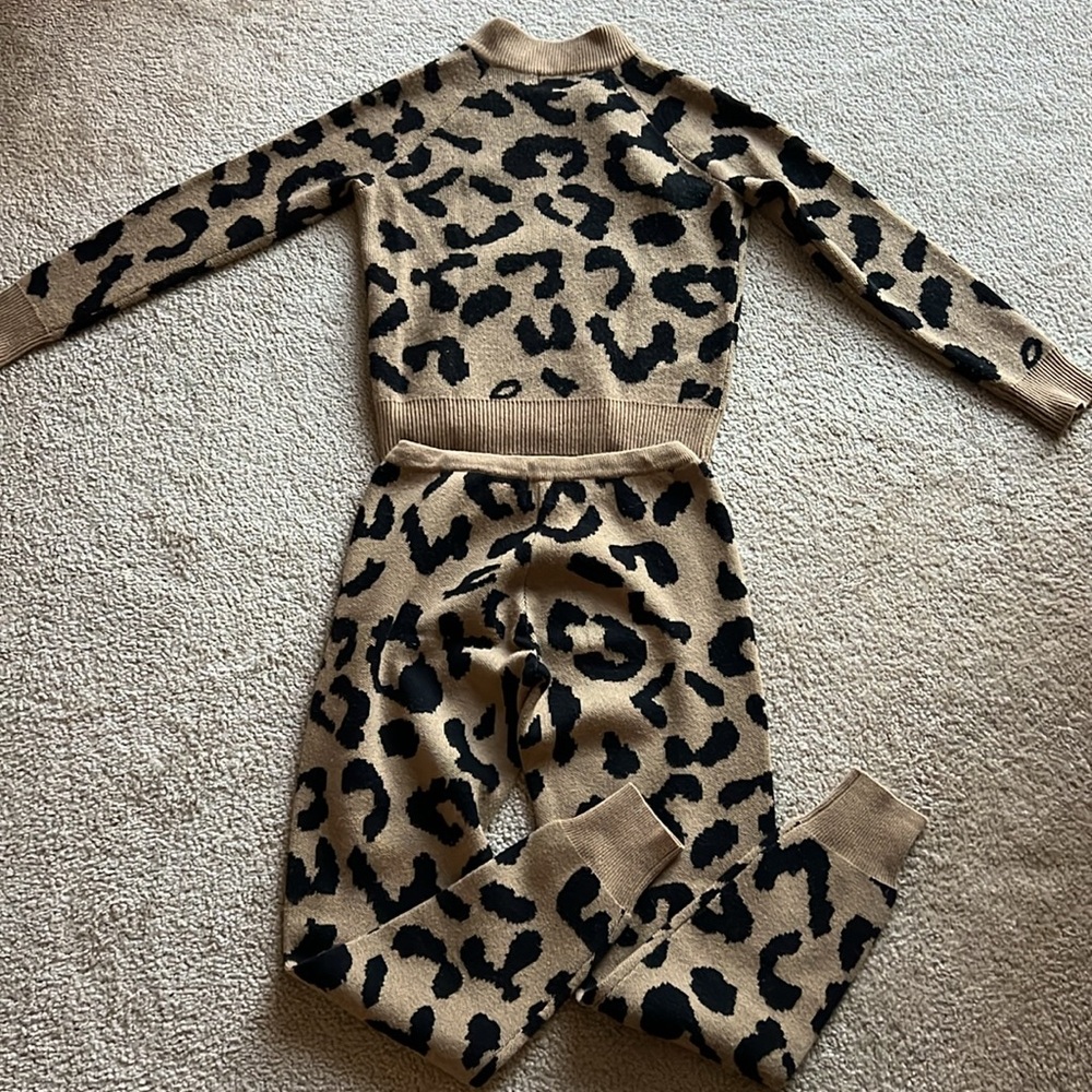 ๐ฅ MADELEINE THOMPSON Animal Print Mock Neck Zip Up Sweater and Pants Size S - Picture 14 of 17